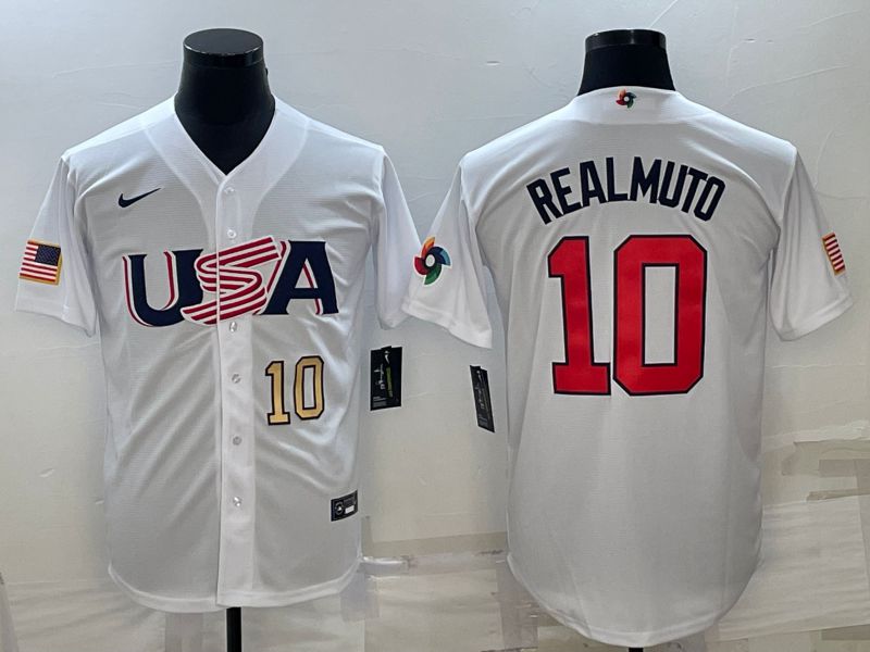 Men 2023 World Cub USA #10 Realmuto White Nike MLB Jersey5